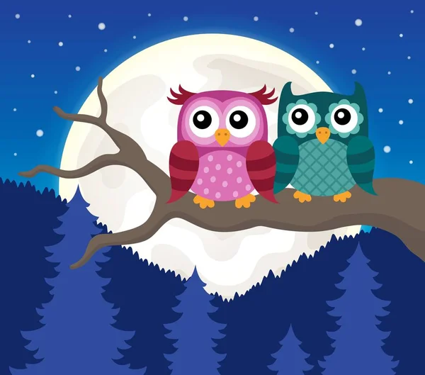 Stylized owls on branch theme image 9 — Stock Vector