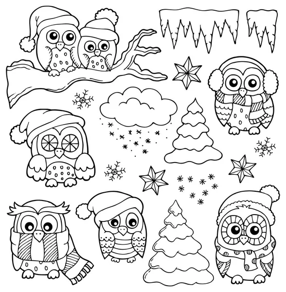 Inverno coruja desenhos tema 1 —  Vetores de Stock