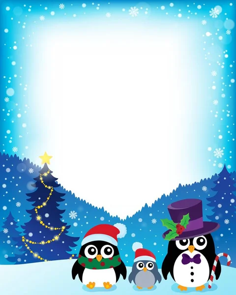 स्टायलिज्ड ख्रिसमस पेंग्विनसह फ्रेम 1 — स्टॉक व्हेक्टर