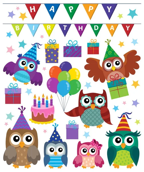 Party owls theme set 1 — Stock Vector