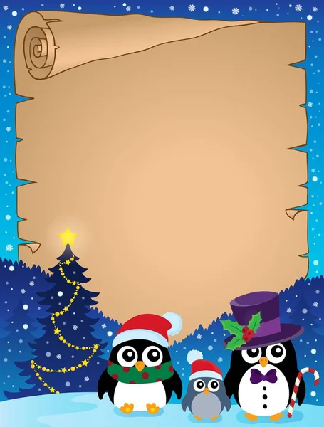 Pingouins de Noël stylisés parchemin 1 — Image vectorielle