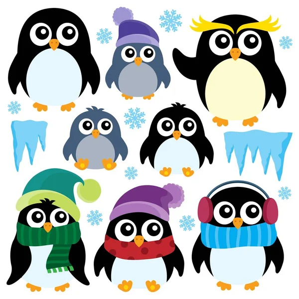 Pingwiny stylizowane zima zestaw 1 — Wektor stockowy