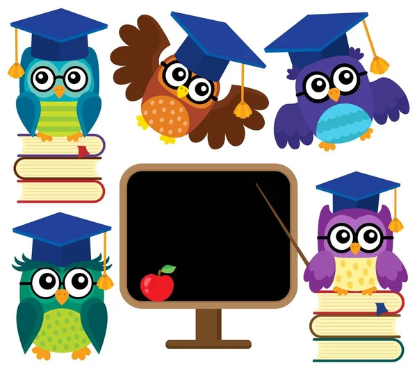 Stylized school owls theme set 1 — Stock Vector