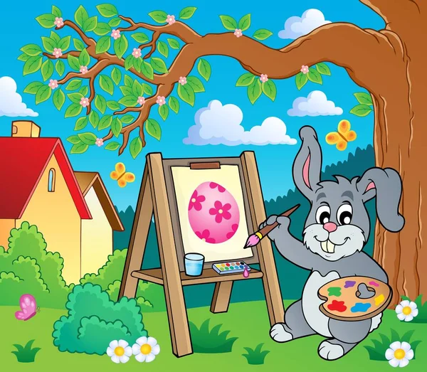 Easter bunny målare tema 2 — Stock vektor