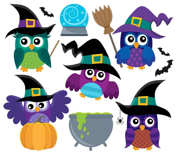 Owl witches theme set 1 — Stock Vector