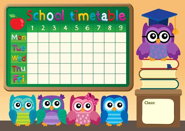 School timetable with owls — Stock Vector