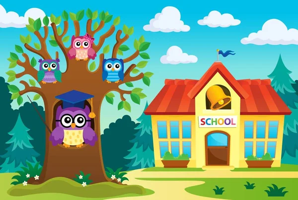 Tree with stylized school owl theme 6 — Stock Vector
