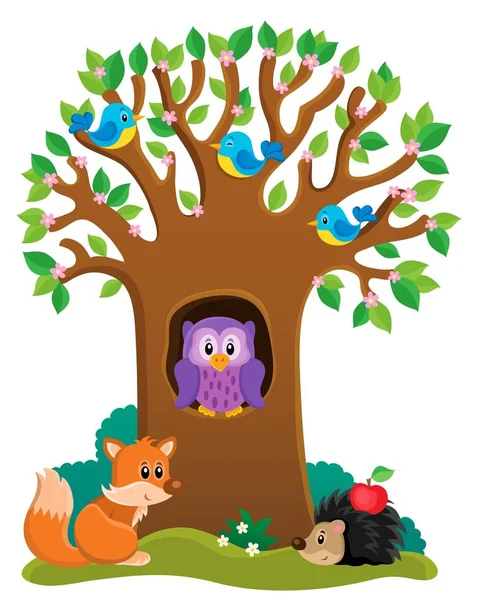 Árvore com vários animais tema 3 — Vetor de Stock