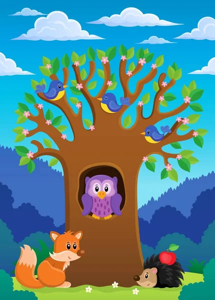 Árvore com vários animais tema 4 — Vetor de Stock