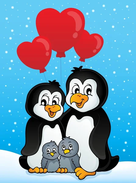 Pinguini di San Valentino nella neve — Vettoriale Stock