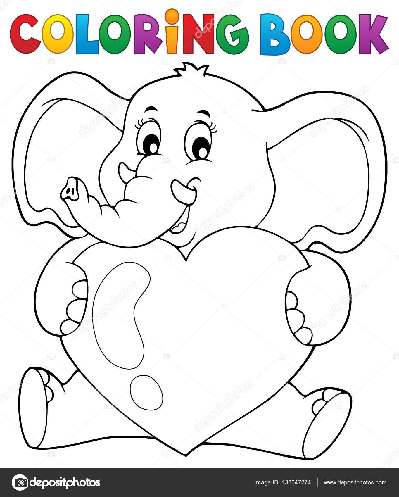 Disegni da colorare libro elephant che tiene cuore illustrazione di vettore eps10 — Vettoriali di clairev
