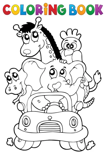 Libro para colorear animales en coche — Vector de stock