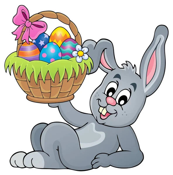 Bunny holding Easter basket theme 5 — Stock Vector