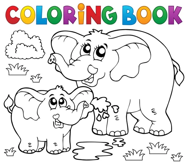 Coloring book cheerful elephants — Stock Vector