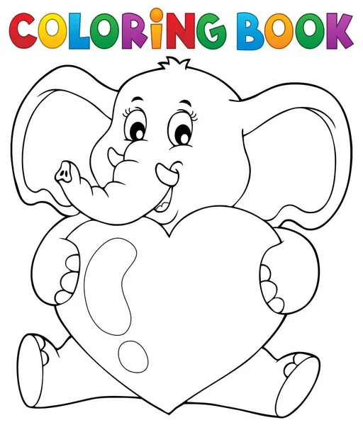 Coloring book elephant holding heart — Stock Vector