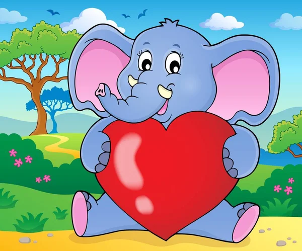 Elefante segurando imagem tema do coração 2 — Vetor de Stock