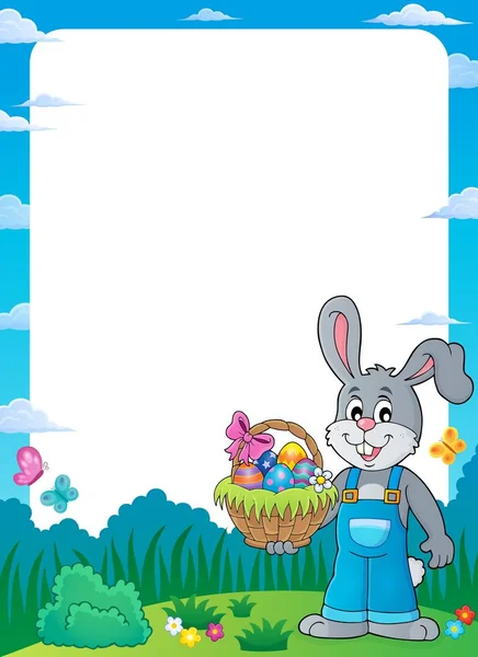 Frame with bunny holding Easter basket — Stock Vector