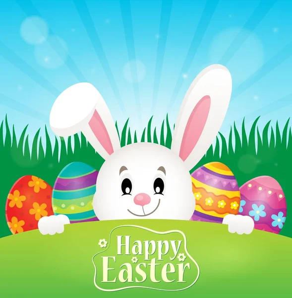 Happy Easter theme with eggs and bunny — Stock Vector