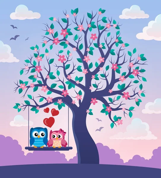 Árvore com corujas Valentine tema 2 —  Vetores de Stock