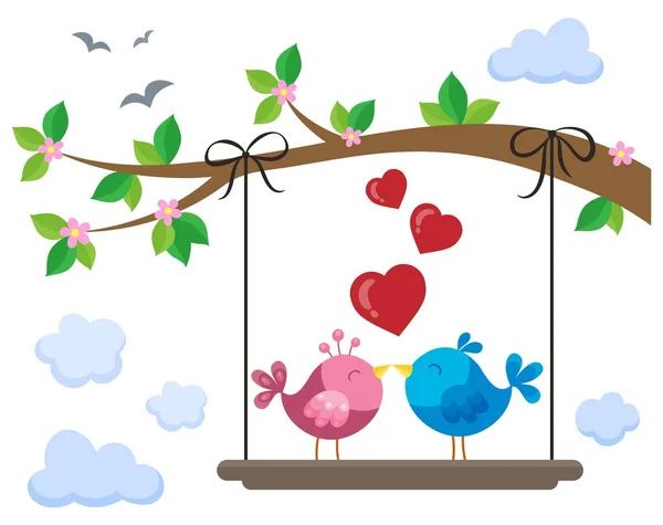 Aves de San Valentín a bordo abajo rama 1 — Vector de stock