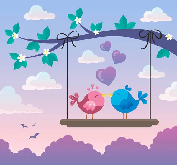 Valentine birds on board below branch 2 — Stock Vector