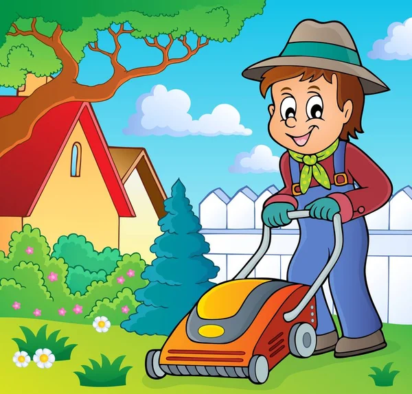 Gardener with lawn mower theme image 2 — Stock Vector