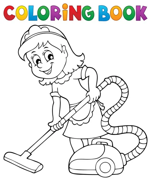 Coloring book cleaning lady 1 — Stock Vector