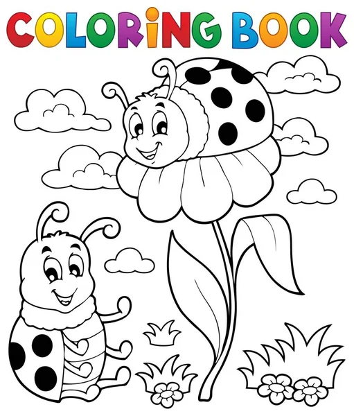 Coloriage livre coccinelle thème 3 — Image vectorielle
