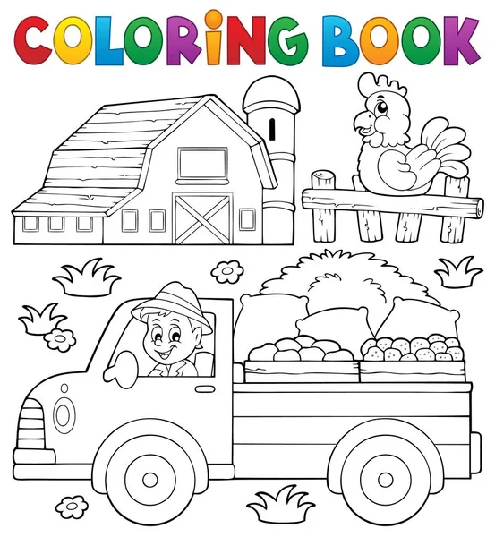 Libro para colorear con camión de granja — Vector de stock