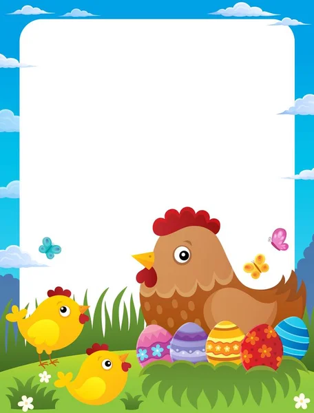 Cadre avec poule et poulets de Pâques — Image vectorielle