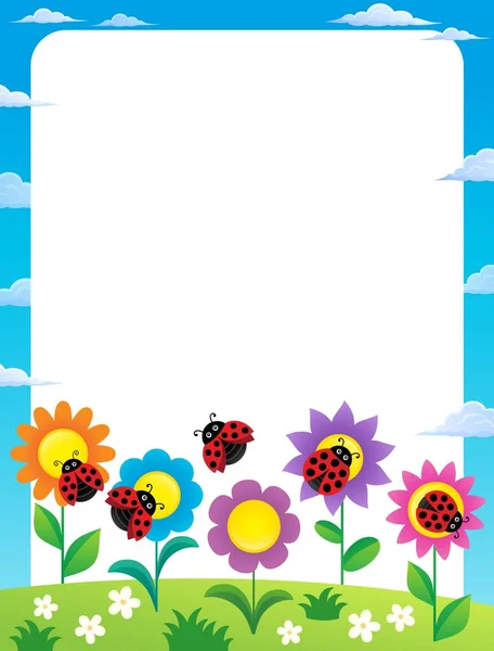 Frame with flowers and ladybugs 2 — Stock Vector