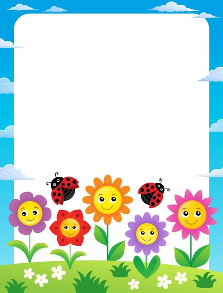 Marco con flores y mariquitas 1 — Vector de stock