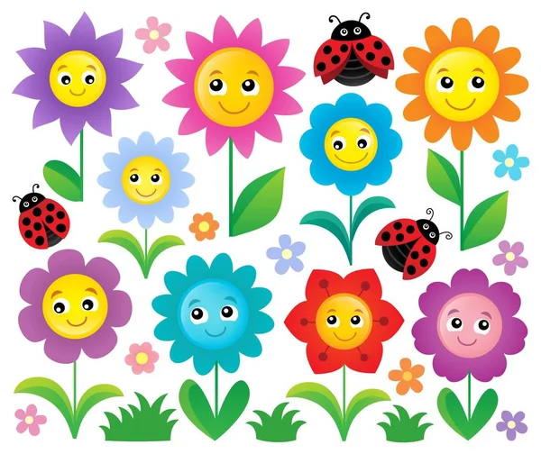 Happy flowers thème ensemble 1 — Image vectorielle