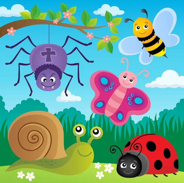 Frühlingstiere und Insekten Thema Bild 5 — Stockvektor