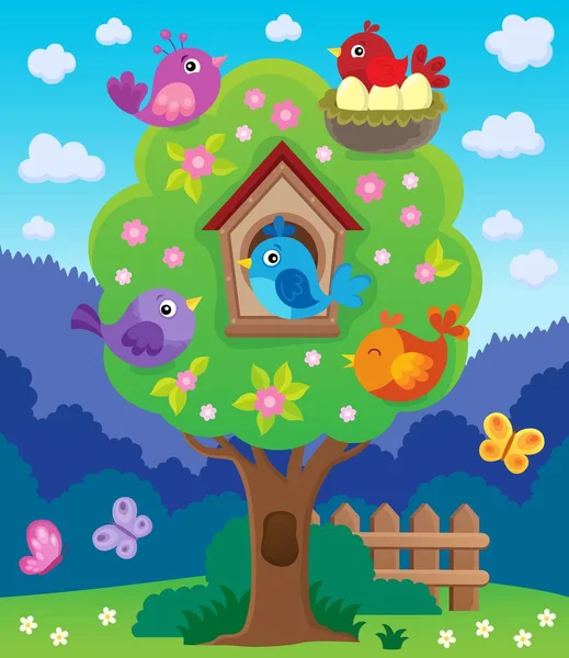 Árvore com pássaros estilizados tema imagem 4 —  Vetores de Stock