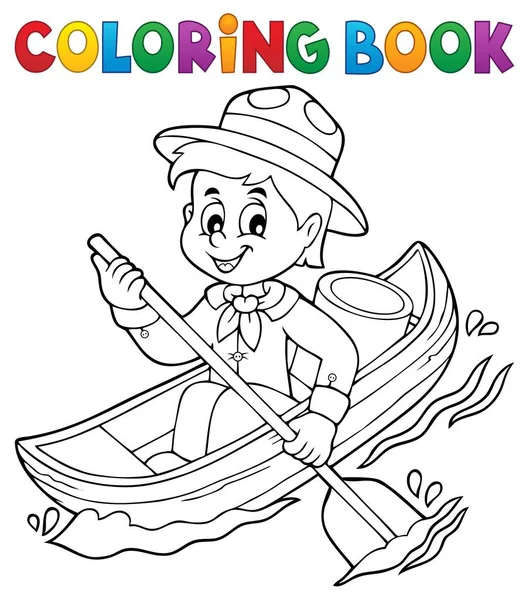 Kleurplaat boek water scout jongen thema 1 — Stockvector