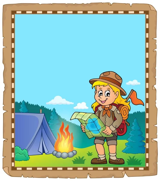 Parchment with scout girl theme 2 — Stock Vector