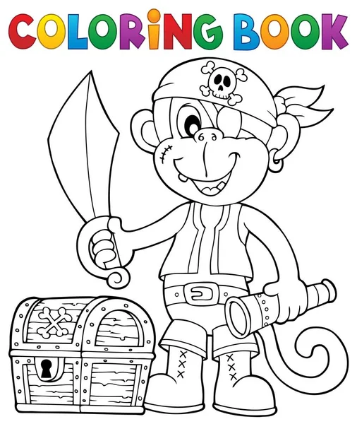 Libro para colorear pirata mono imagen 2 — Vector de stock