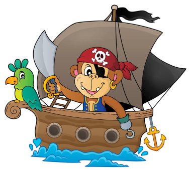 Boat with pirate monkey theme 1 clipart