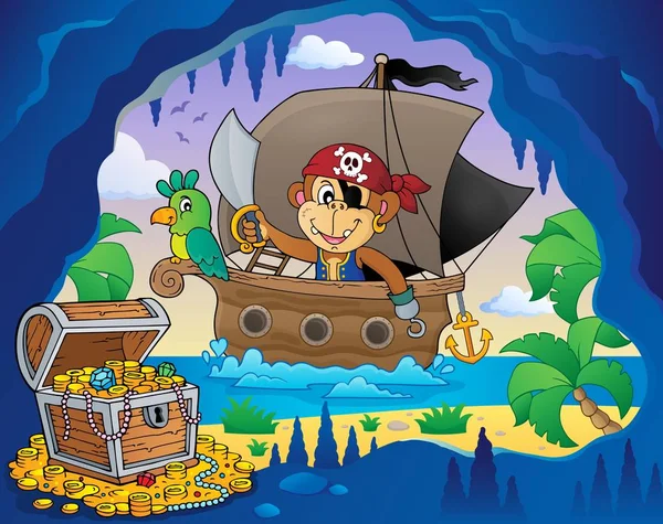 Bateau avec singe pirate thème 4 — Image vectorielle