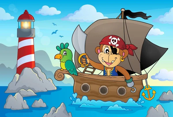 Bateau avec singe pirate thème 2 — Image vectorielle