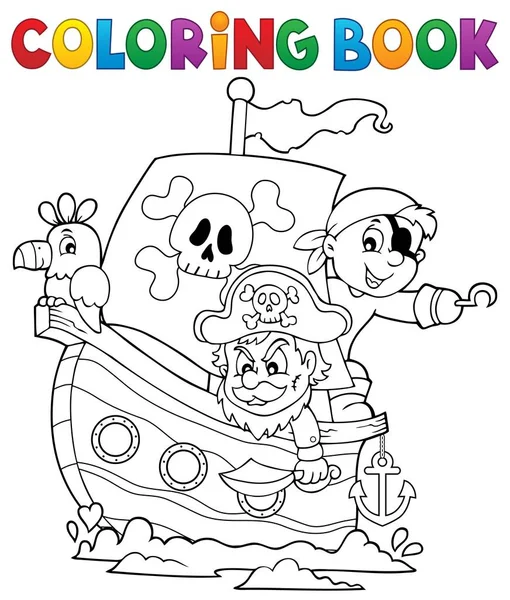 Coloring book pirate boat theme 1 — Stock Vector