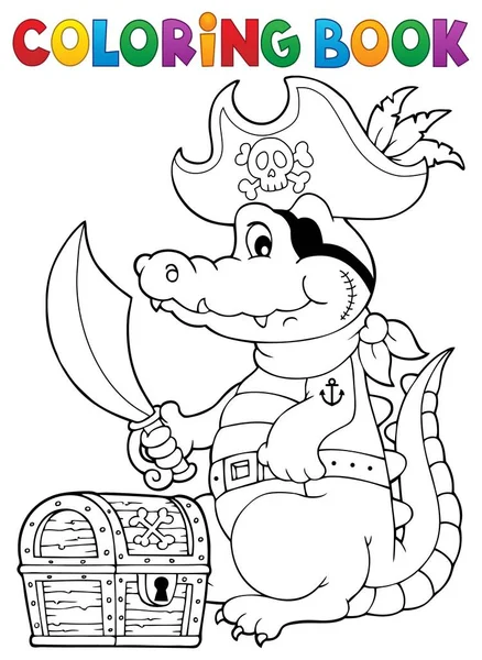 Coloring book pirate crocodile — Stock Vector