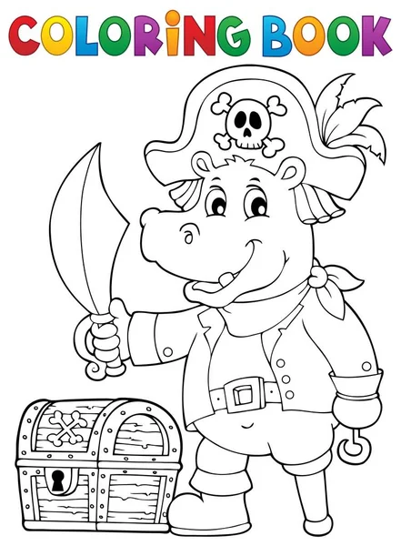 Coloring book pirate hippo image 1 — Stock Vector