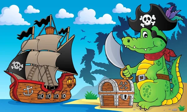 Pirate crocodile theme 4 — Stock Vector