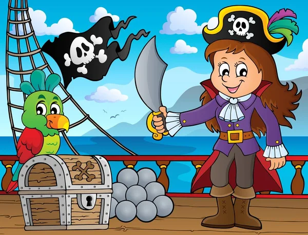 Imagem tema da menina pirata 3 —  Vetores de Stock