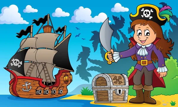 Imagem tema da menina pirata 4 —  Vetores de Stock