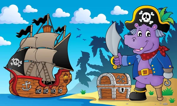 Tema Pirate hippo 2 — Vector de stock