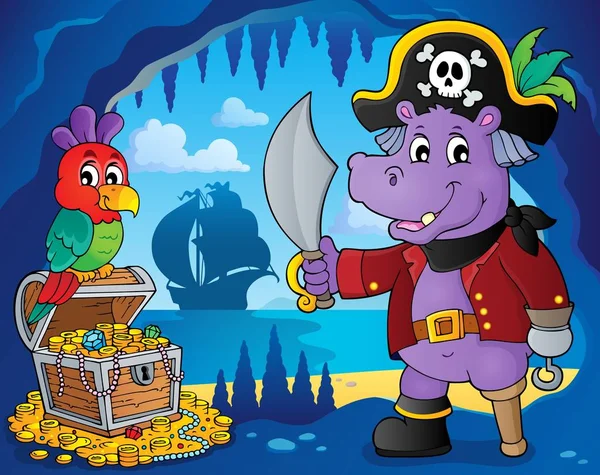 Tema Pirate hippo 4 — Vector de stock