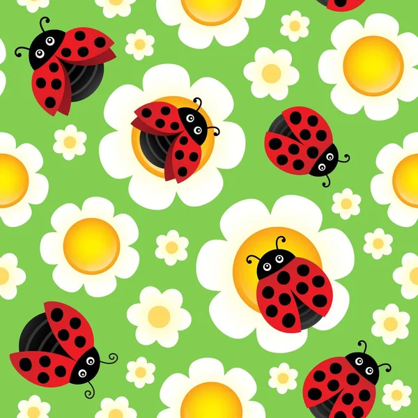 Flowers and ladybugs seamless background — Stock Vector